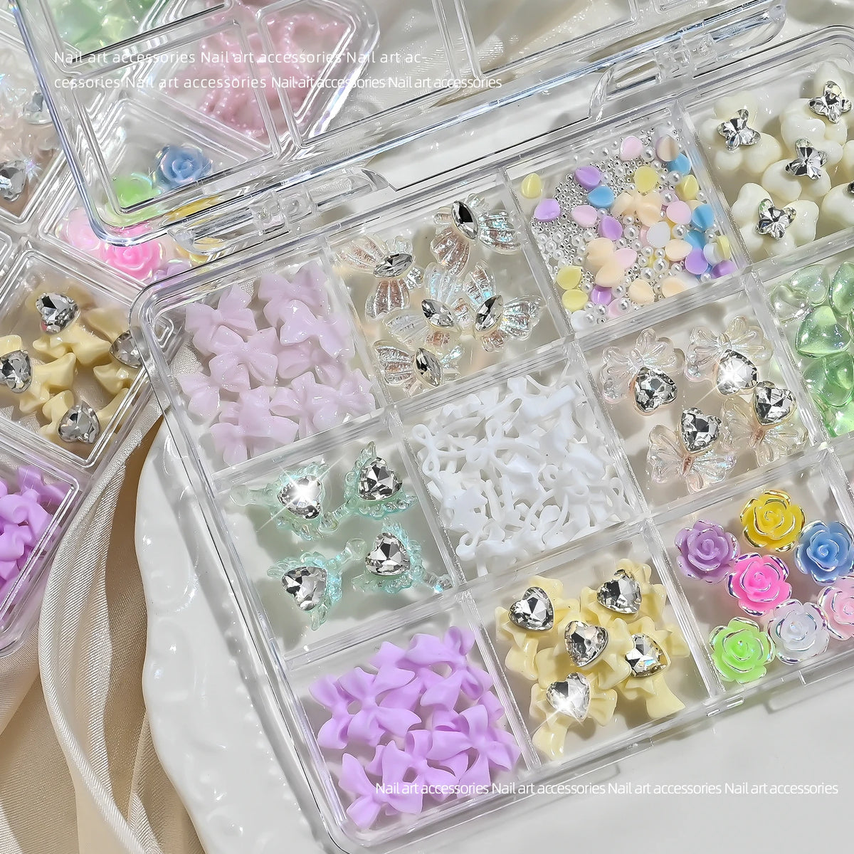 12-Grid 3D Nail Art Rhinestones – Butterflies, Bows & Hearts Nail Art Accessories PRIMED