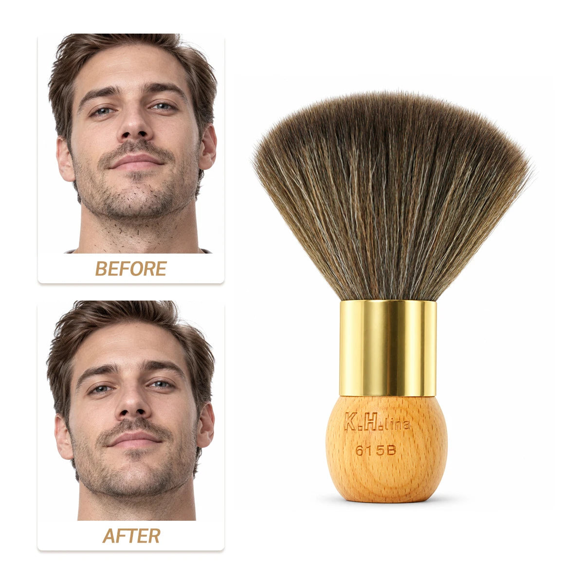 Men's Shaving Brush – Solid Wood Handle & Gold Plated Ring