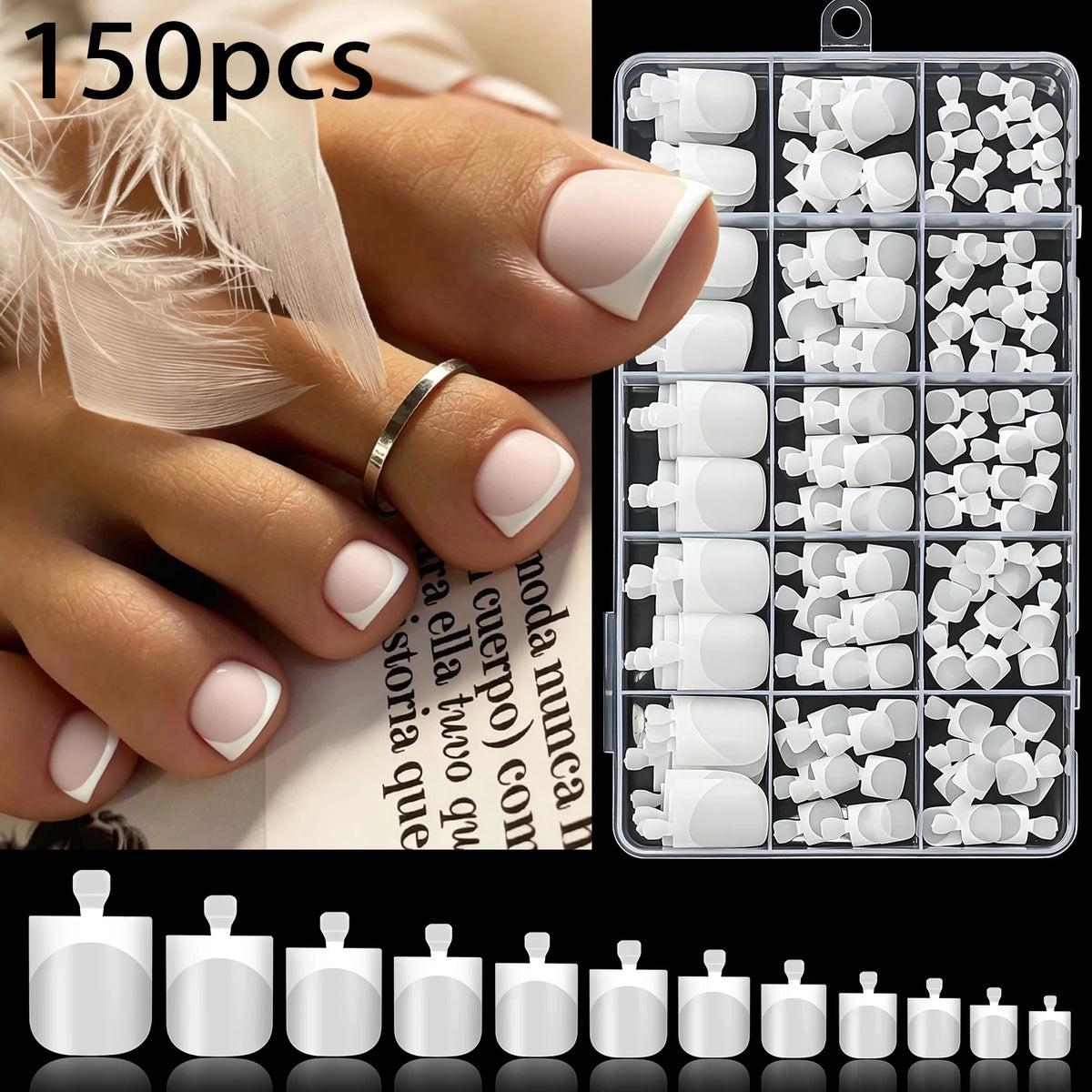 150Pcs Press-On Toenails – Ultra Thin French Matte Fake Nails