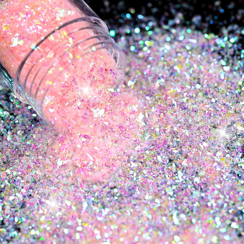 9-Bottle Iridescent Nail Glitter Sequins Set | Mirror Flash Flakes Nail Glitter Set PRIMED