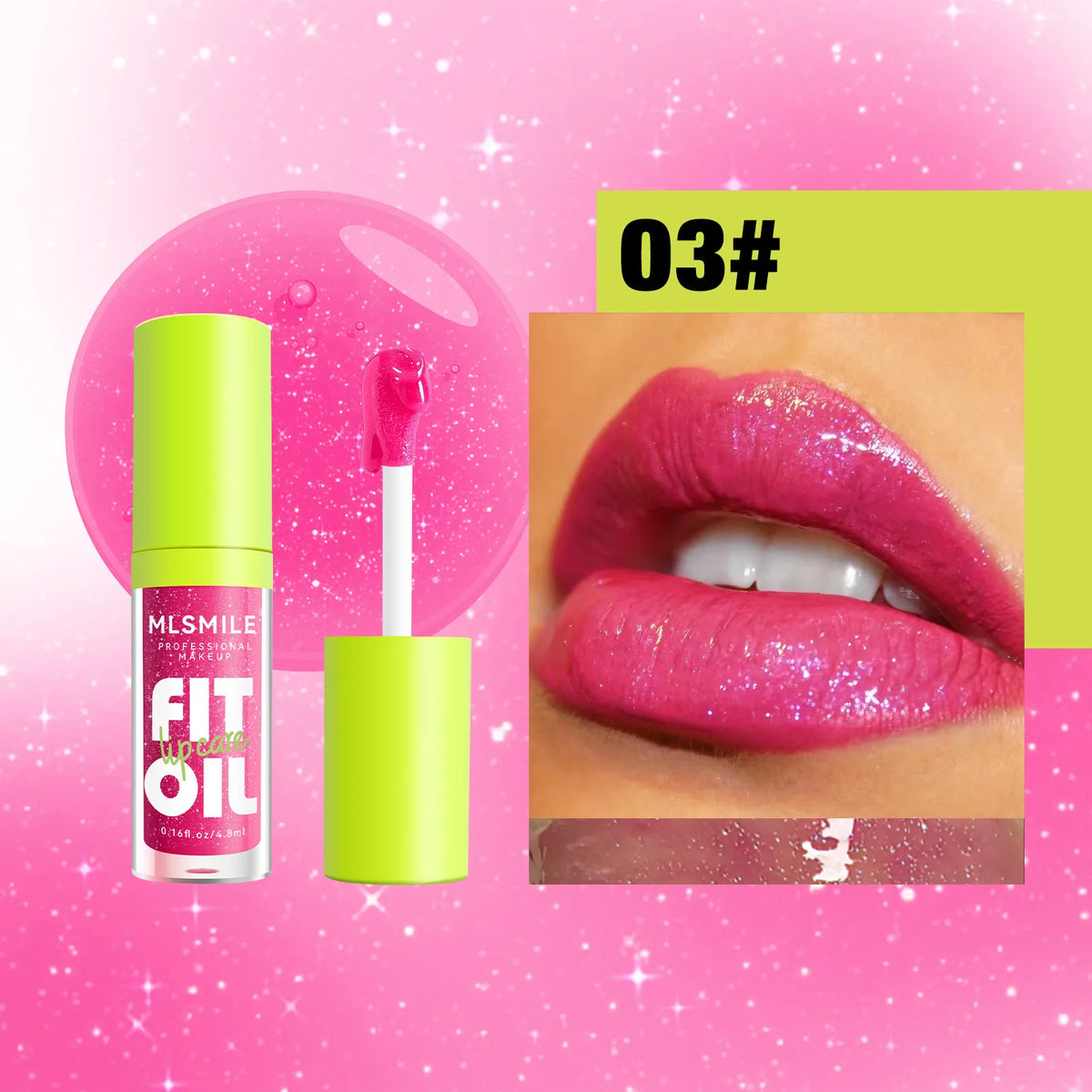 MLSMILE Hydrating Lip Oil Gloss – Pearlescent Mirror Plump Lips Lip Oil Gloss PRIMED 03