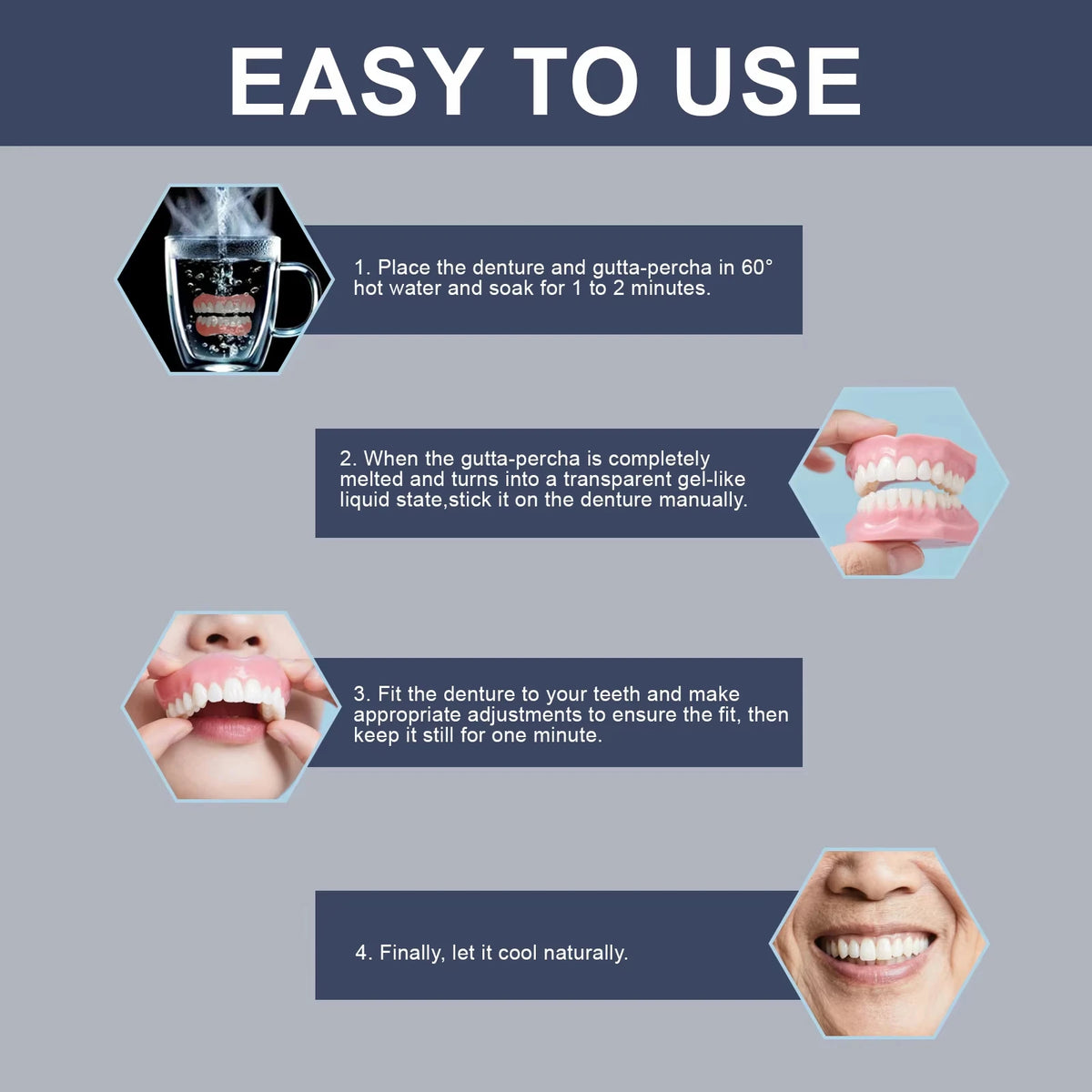 Silicone Dentures Full Set – Natural Upper & Lower Fake Teeth
