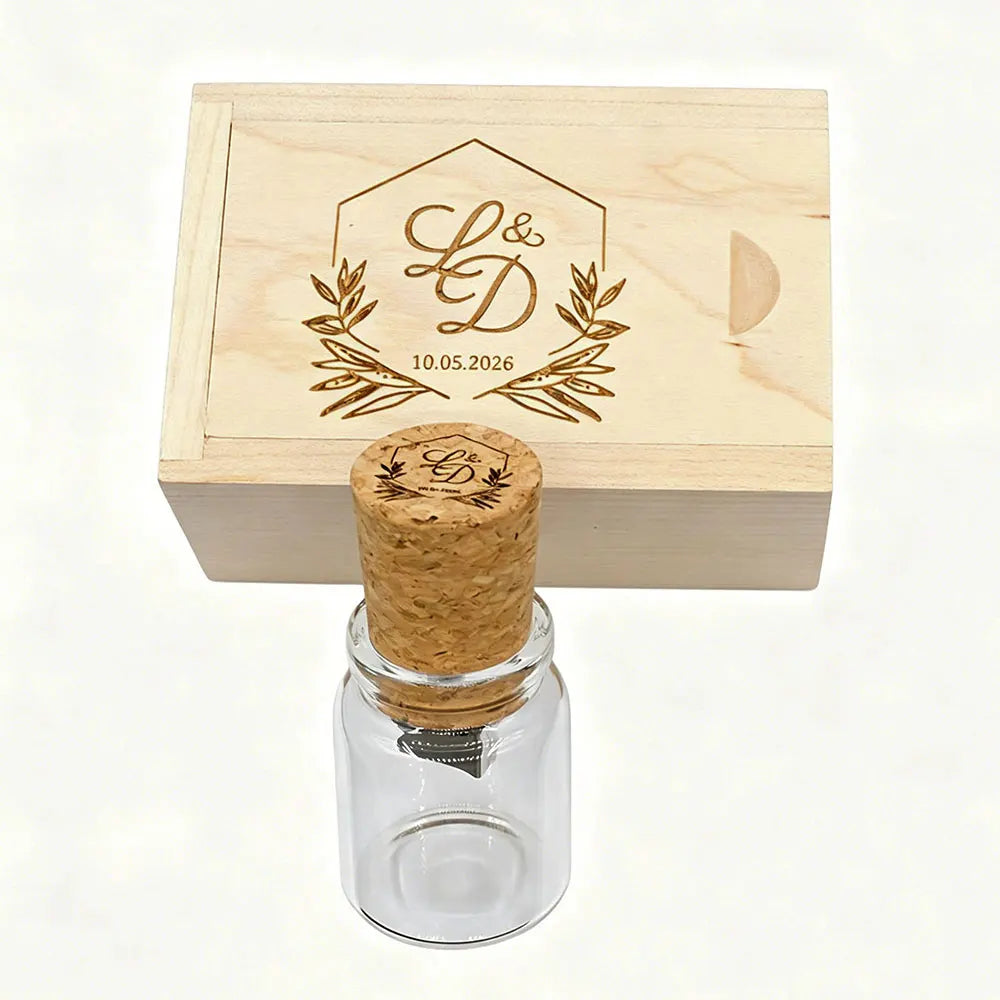 Glass Drift Bottle USB Flash Drive Wooden Cork 16GB 32GB 64GB USB Flash Drive PRIMED