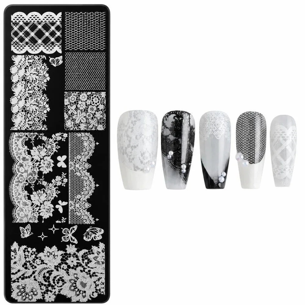 Nail Stamping Plate – Polka Dot, Star & Stripe Art Template