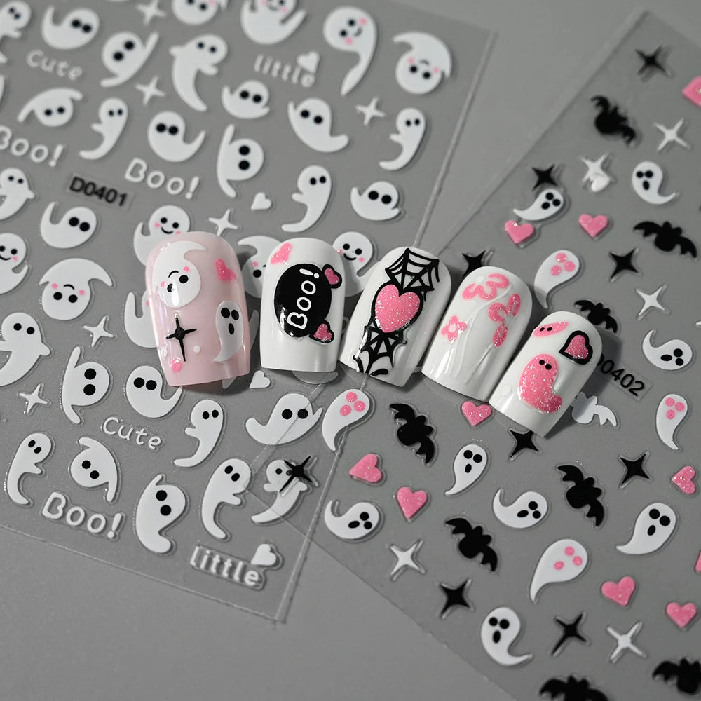 Pink Glitter Spider Web Nail Stickers 6-Sheet Halloween Decals
