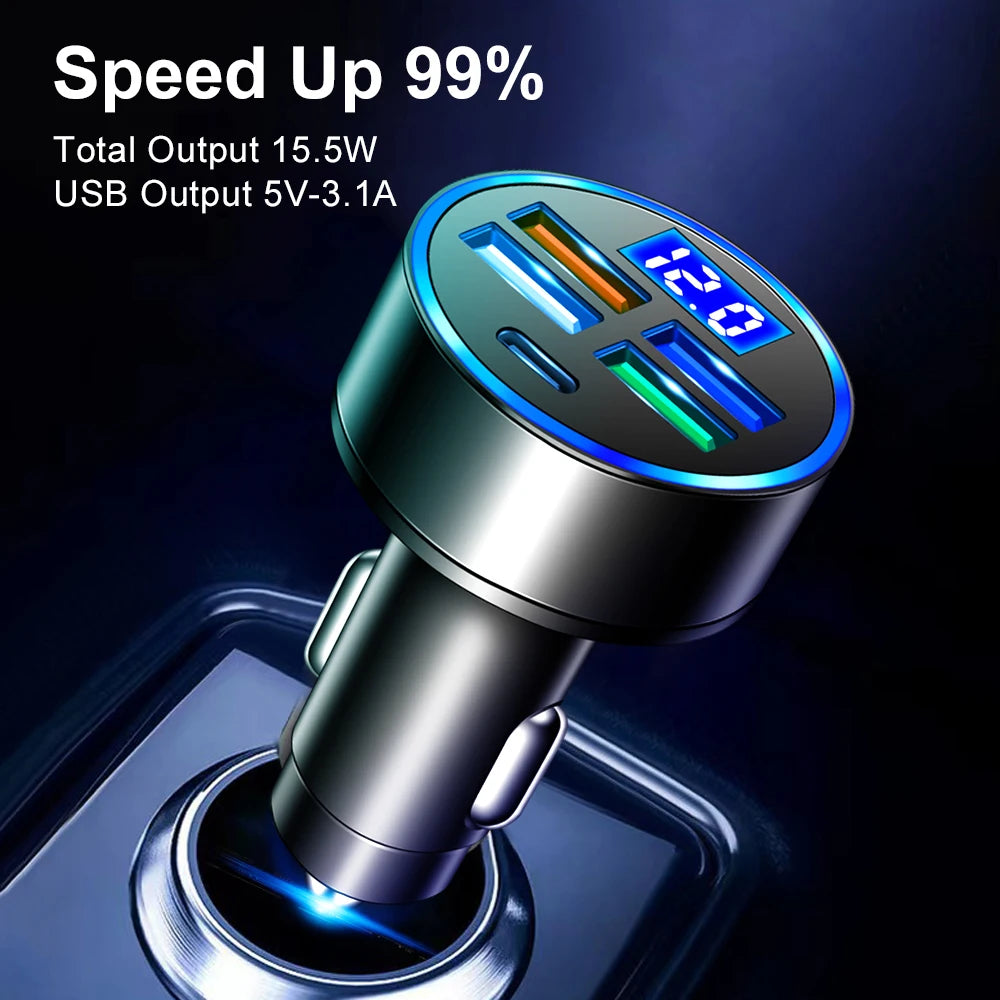 5-Port USB Car Charger 15W PD Type-C Fast Charging Adapter Car Charger Adapter PRIMED