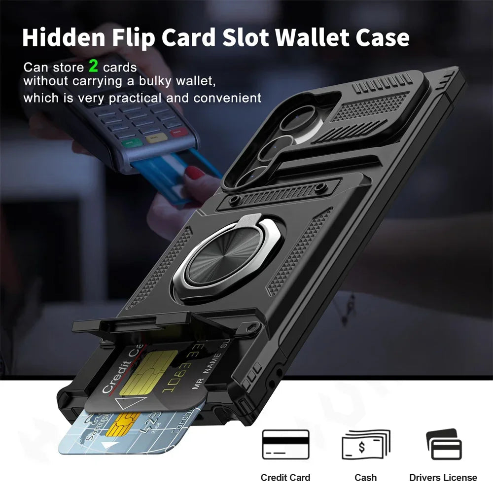 Samsung Galaxy Wallet Case – Magnetic Ring Kickstand & Cards Phone Wallet Case PRIMED