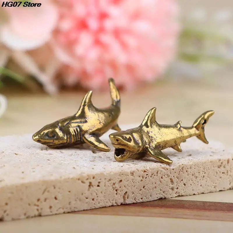 Vintage Brass Shark Figurine – Desktop Ornament & Keychain