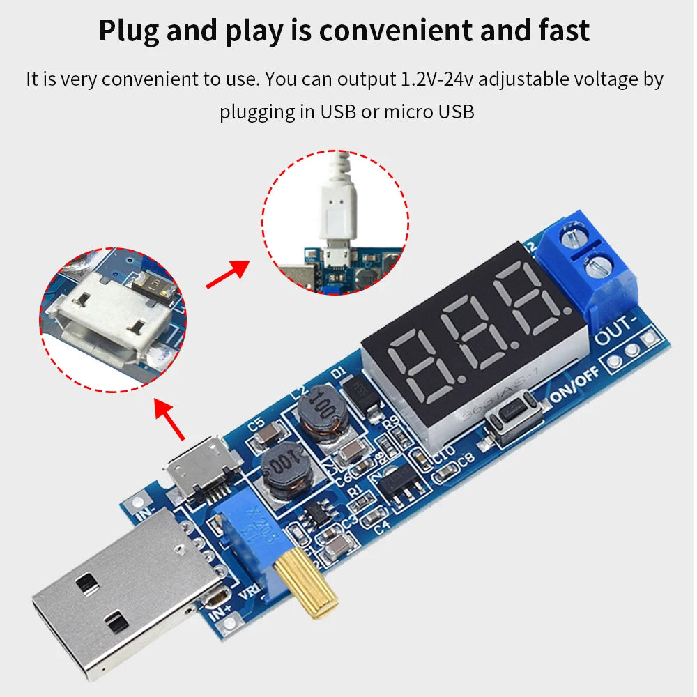 TISHRIC USB DC Boost Buck Converter 5V to 1.2V–24V Module