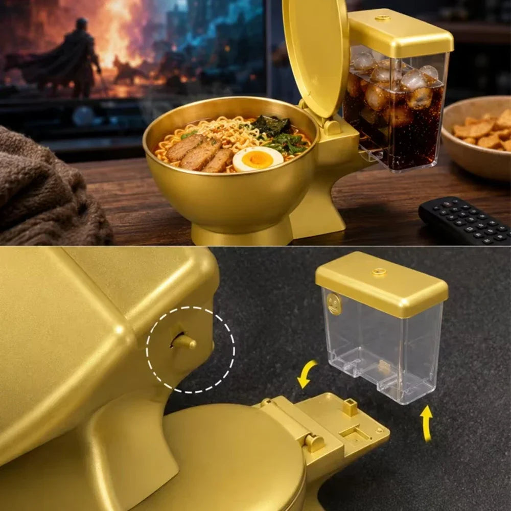 Toilet Shaped Ramen Bowl Set with Drink Cup & Straw | Gag Gift