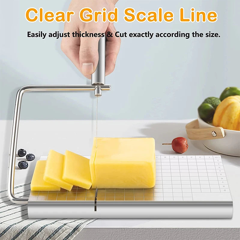 LMETJMA Adjustable Wire Cheese Slicer Board + 5 Replacement Wires Wire Cheese Slicer PRIMED
