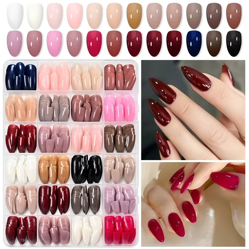 576 Pcs Short Almond Full Cover False Nails – Colorful DIY Set