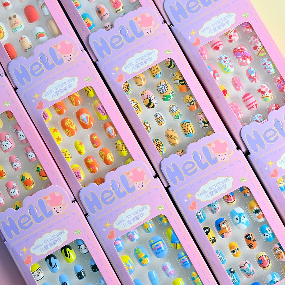 120Pcs Kids Cartoon Press-On Nails – Bear, Bee & Rabbit Kids Press-On Nails PRIMED