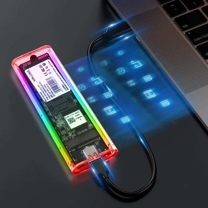 RGB M.2 NVMe SSD Enclosure USB-C 10Gbps Transparent Case SSD Enclosure PRIMED