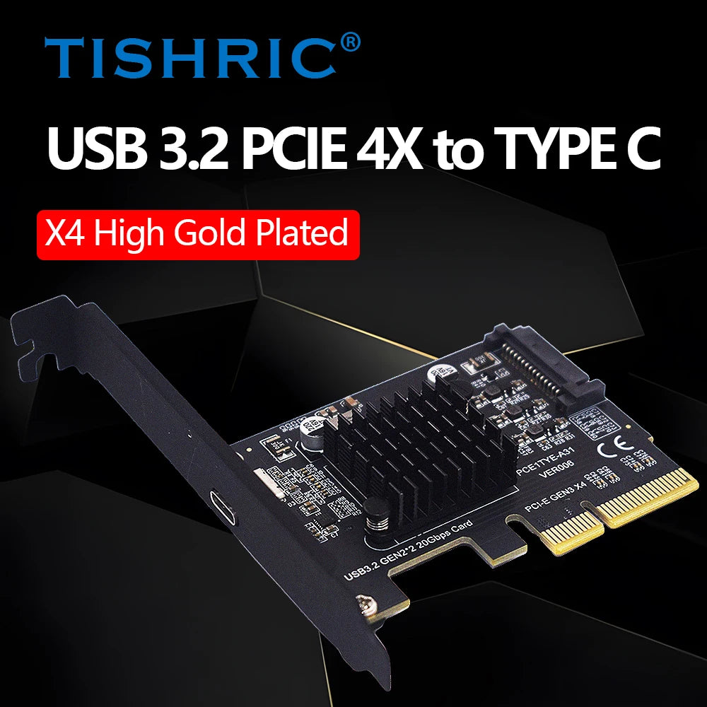 TISHRIC PCIe to USB 3.2 Gen2 Type-C Expansion Card 20Gbps PCIe Expansion Card PRIMED China Mainland