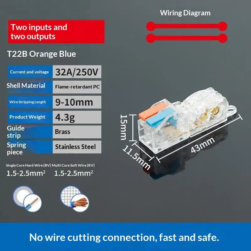 T-Type No-Strip Wire Connector | Quick Branch Terminal Block