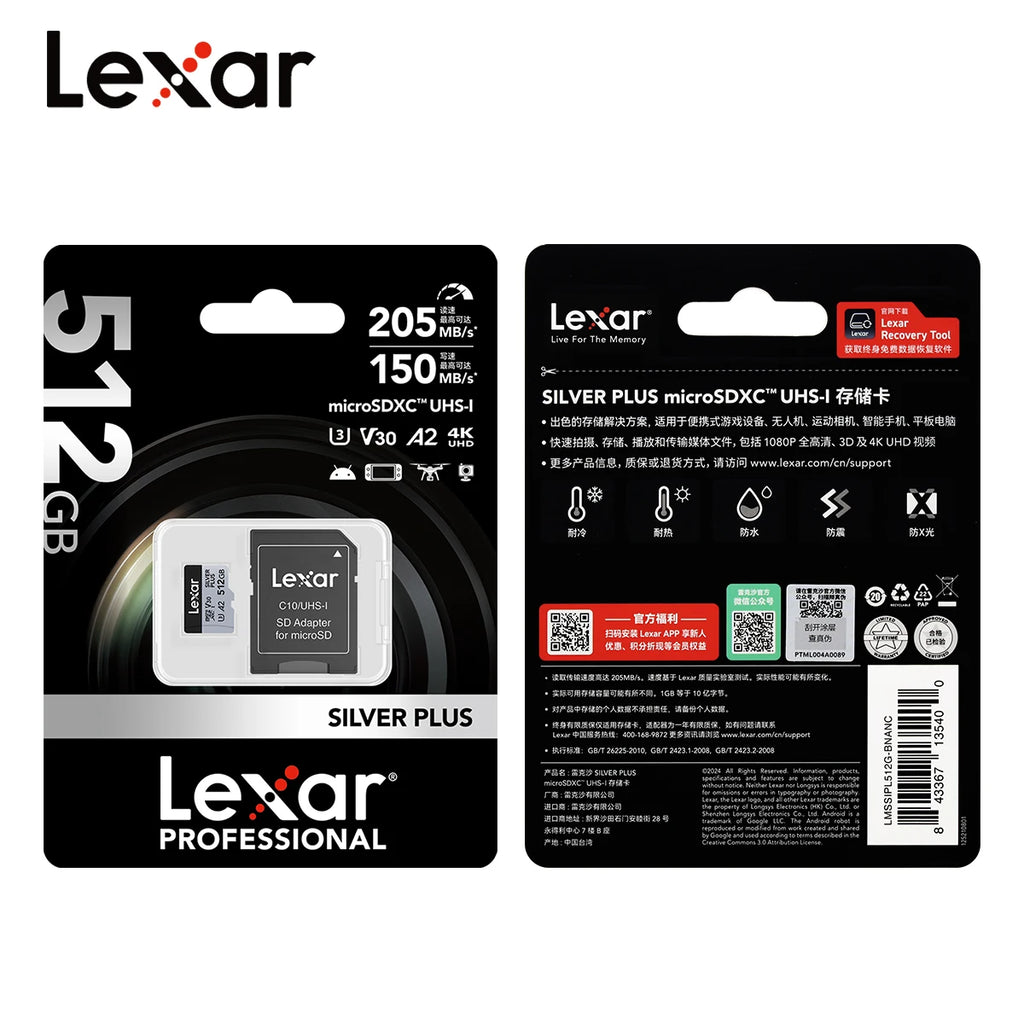 Lexar Silver Plus MicroSD V30 U3 A2 – 64GB to 1TB for Drones MicroSD Memory Card PRIMED