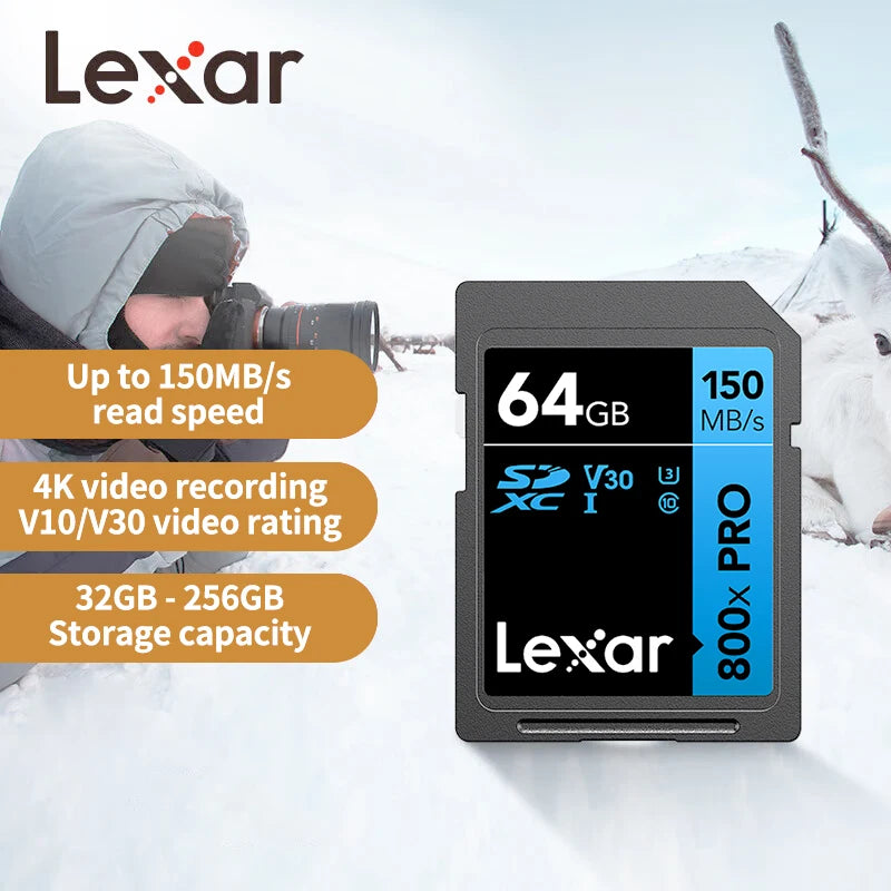 Lexar 800x PRO V30 SD Card 32–256GB | 4K UHS-I 150MB/s SD Memory Card PRIMED