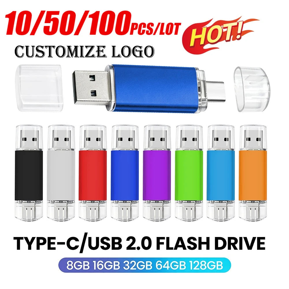 Type-C USB Flash Drive Bulk Custom Logo | 8–64GB 10/50/100 Pcs USB Flash Drive PRIMED