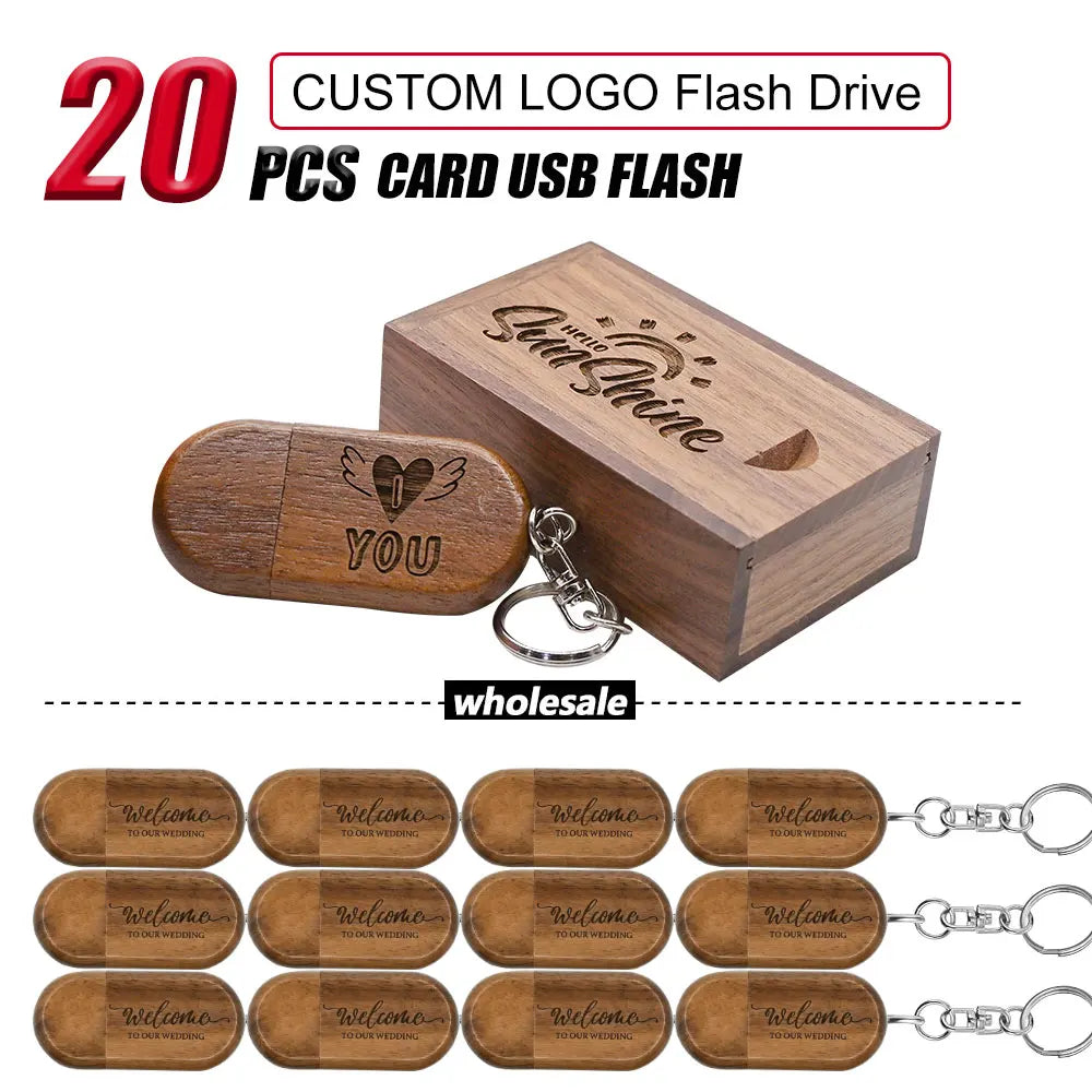 20-Pack Custom Logo Wooden USB Flash Drives 4GB–32GB Gift Custom USB Flash Drive PRIMED