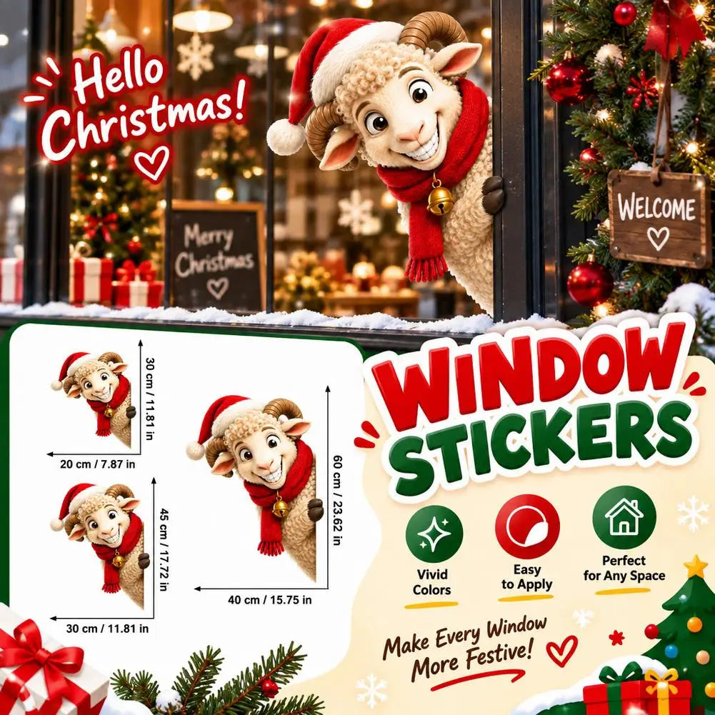 Peeking Sheep Christmas Window Cling – No-Glue Static Decal