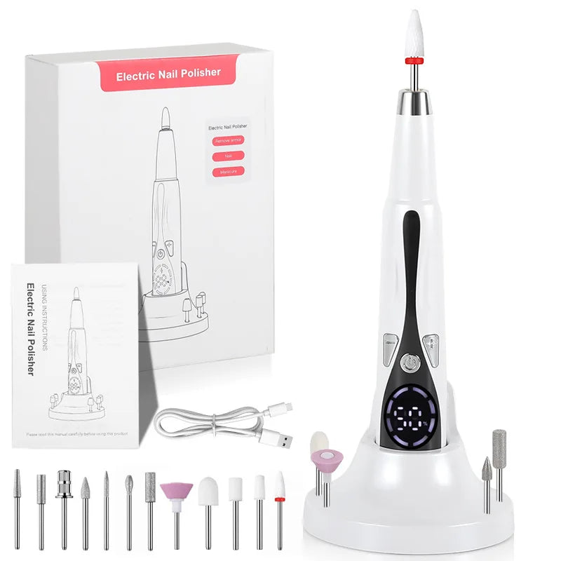 Electric Nail Drill Machine – Manicure Polisher & Sanding Bits Electric Nail Drill PRIMED White