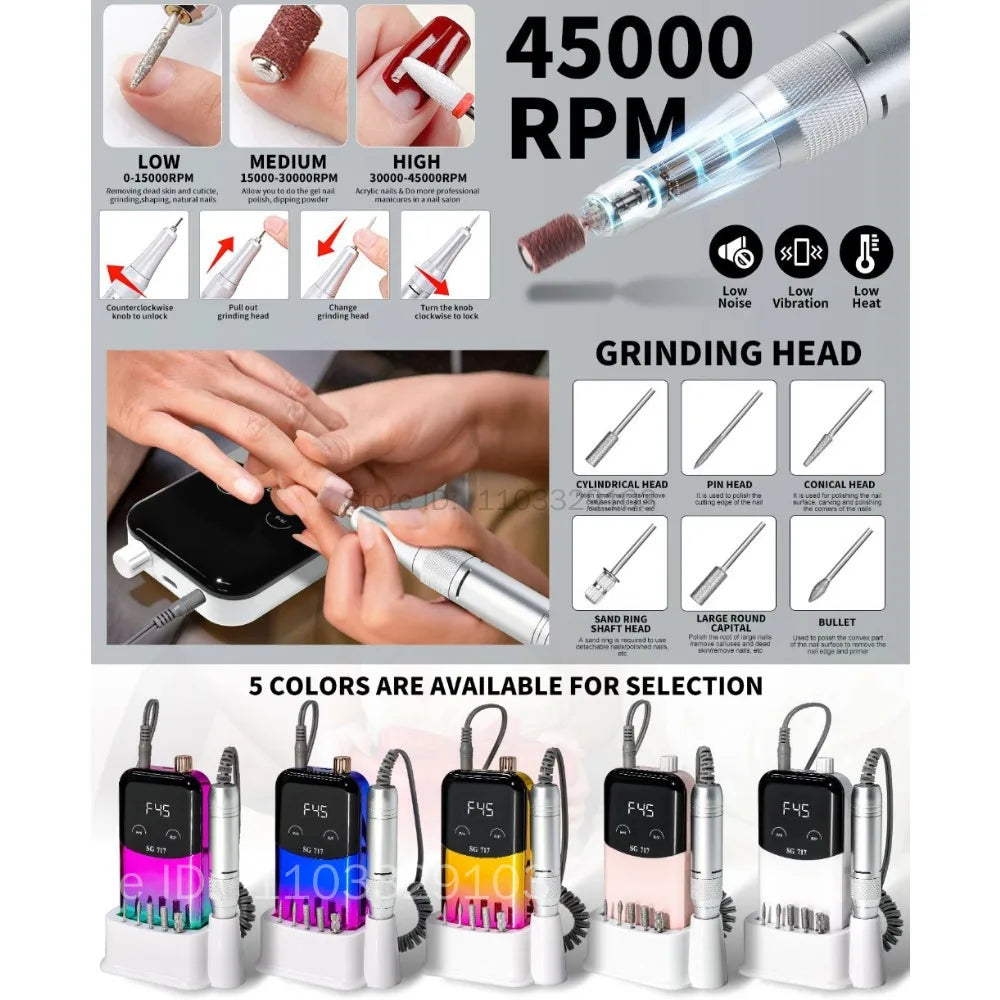 Professional 45000RPM Rechargeable Electric Nail Drill Machine Electric Nail Drill PRIMED