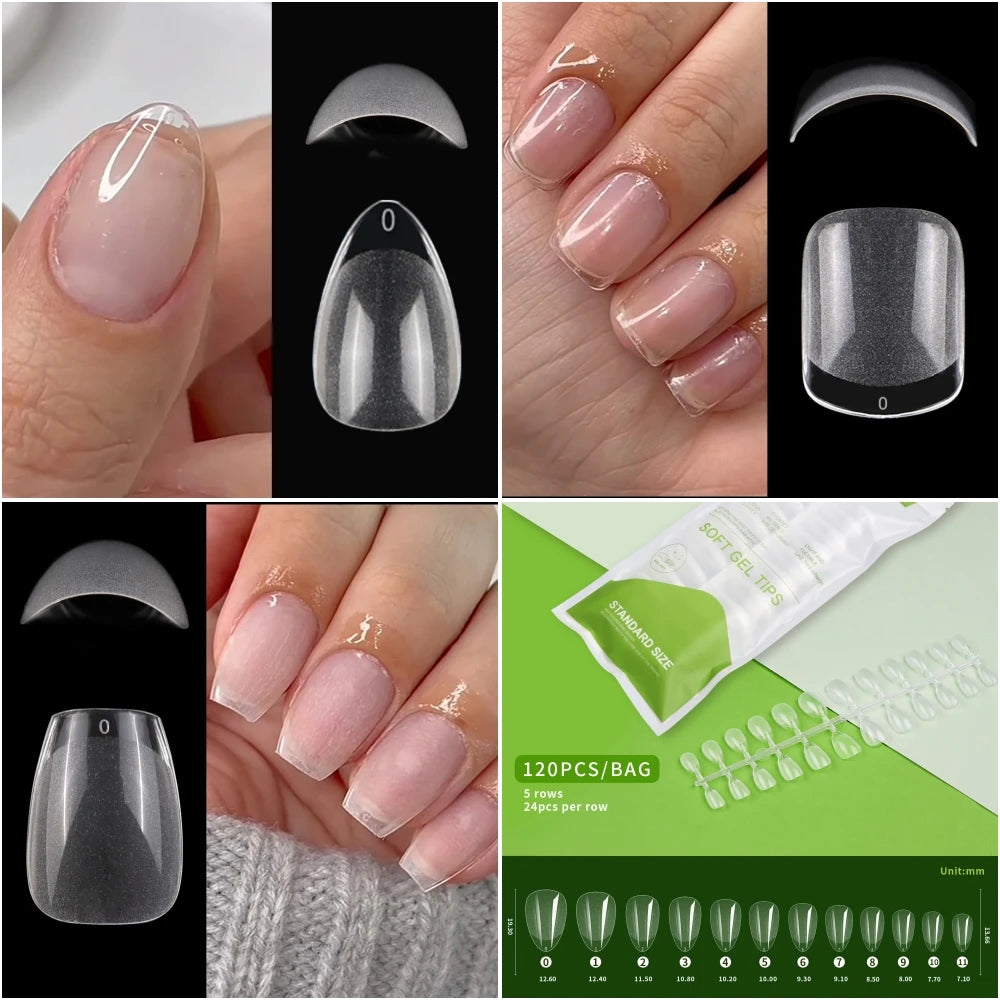 120pcs XXS Short Almond Soft Gel Full Cover Nail Tips – DIY Soft Gel Nail Tips PRIMED