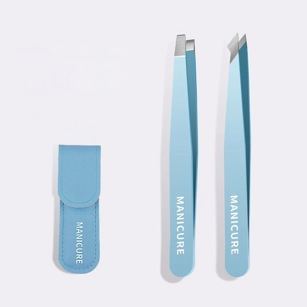 Stainless Steel Slanted Eyebrow Tweezers Set – 2 or 4 Pcs