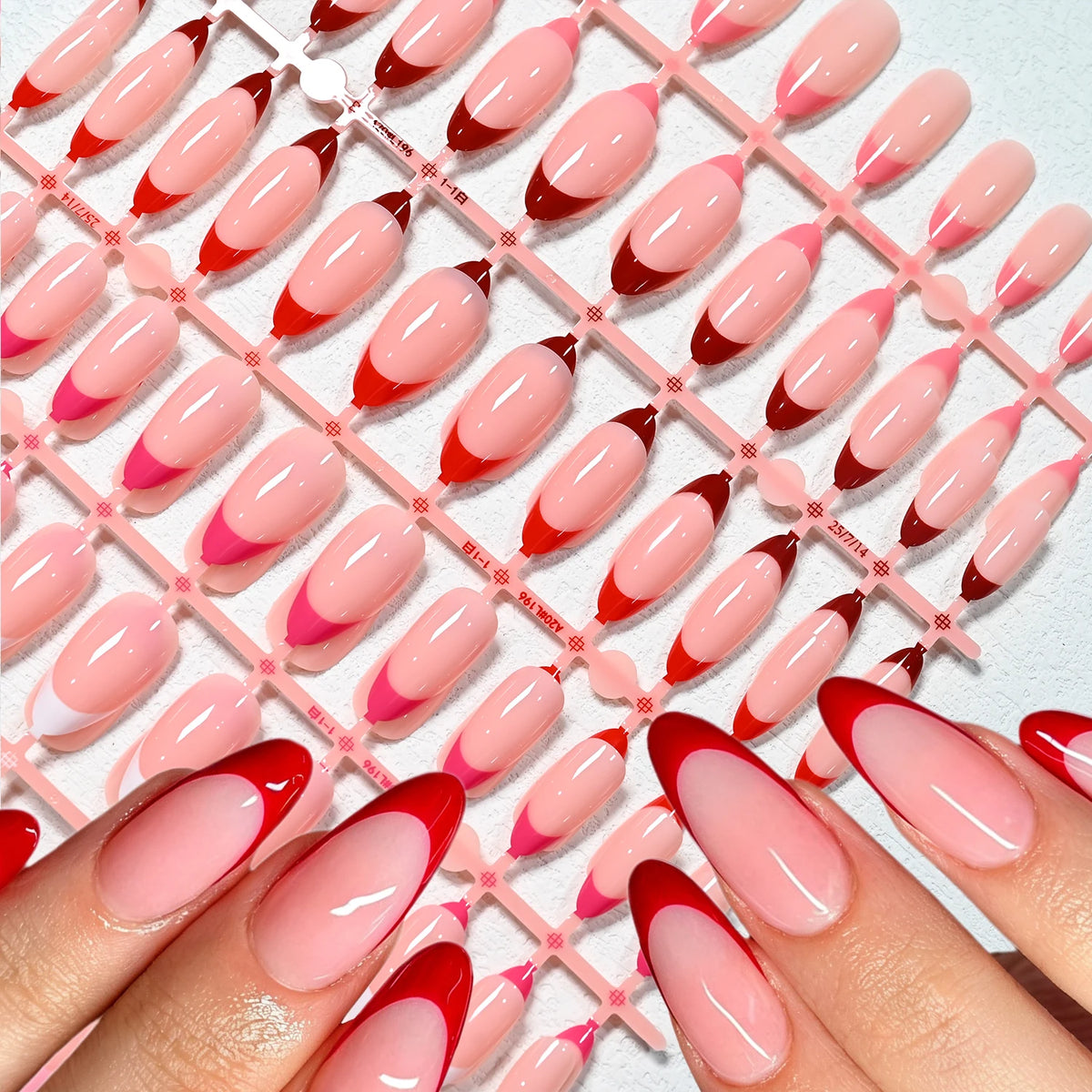 144Pcs French Press On Nails Almond Gradient Nude Pink Tips