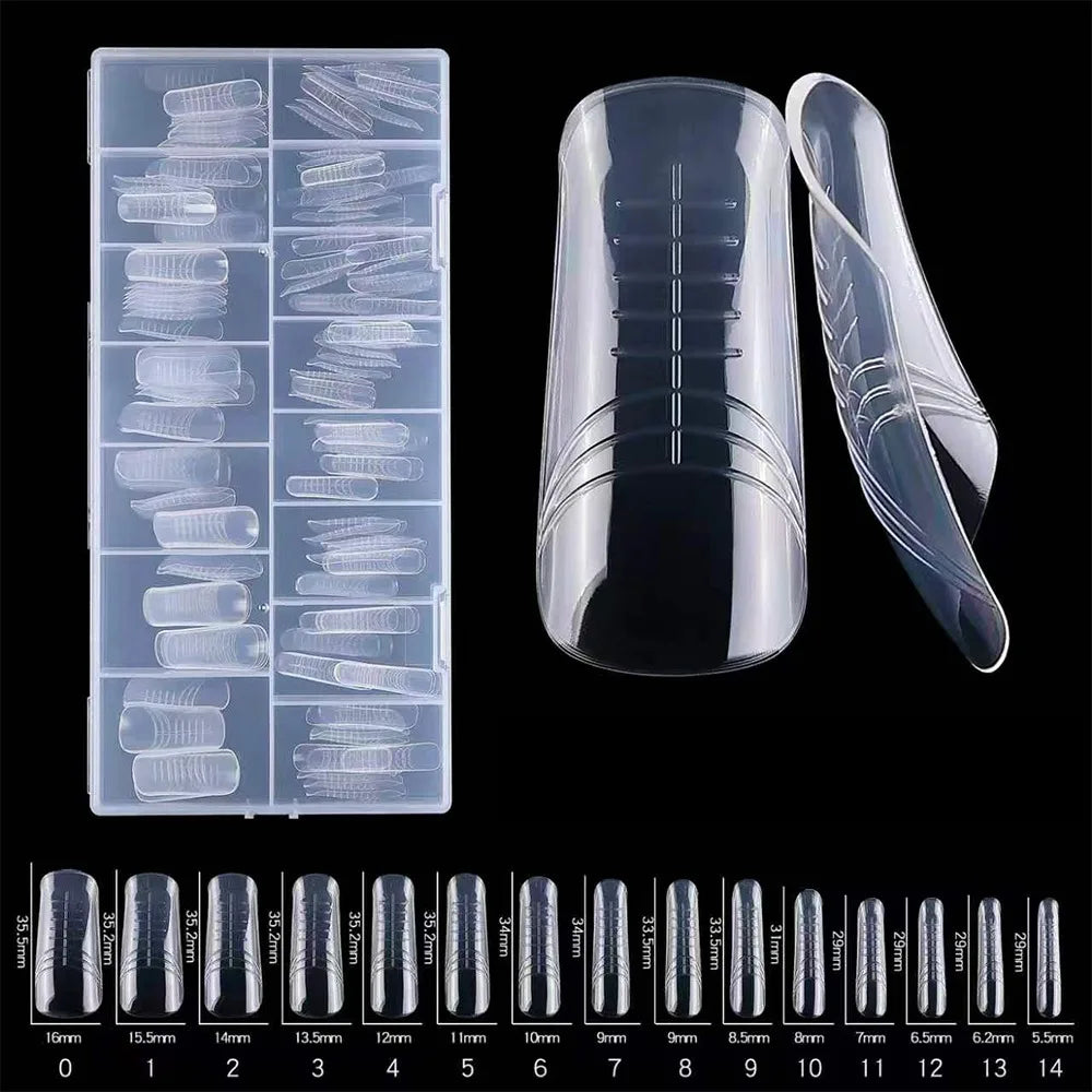 150Pcs Reusable Sandwich Nail Forms – 15 Sizes Clear PP Nail Extension Forms PRIMED 119-