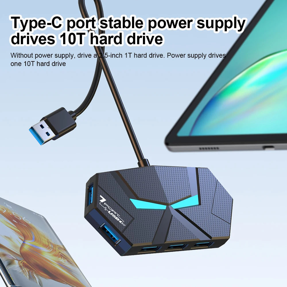 7-Port USB 3.0 Hub Type-C Docking Station 5Gbps RGB LED USB Hub Docking Station PRIMED