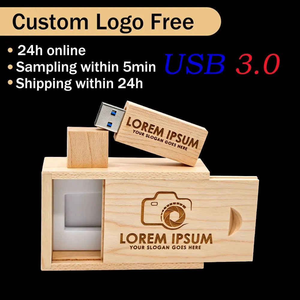 30-Pack Wooden USB 3.0 Flash Drives | Free Custom Logo 4–64GB USB Flash Drive Set PRIMED