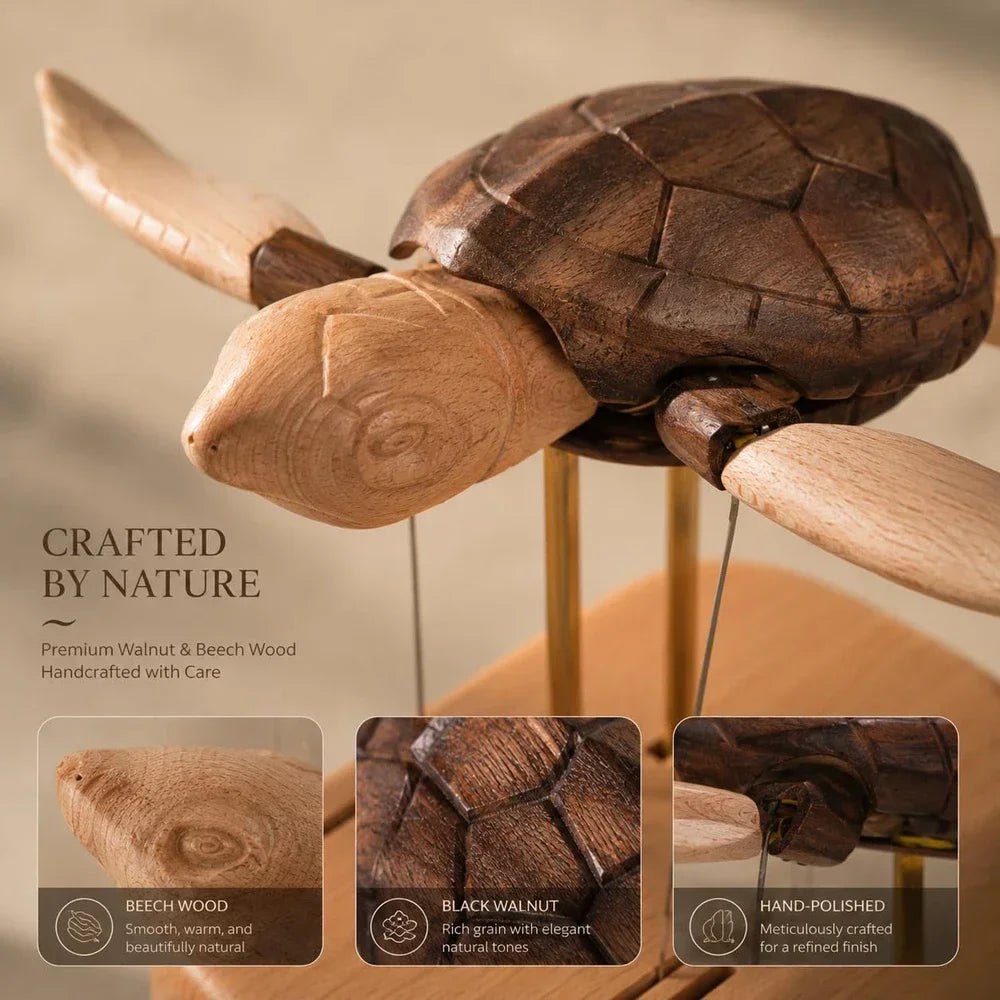 Wooden Sea Turtle Automaton – Kinetic Mechanical Sculpture