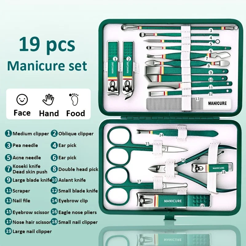 Stainless Steel Manicure Set 9–19 Pcs | Nail Clippers & Bag Manicure Tool Set PRIMED