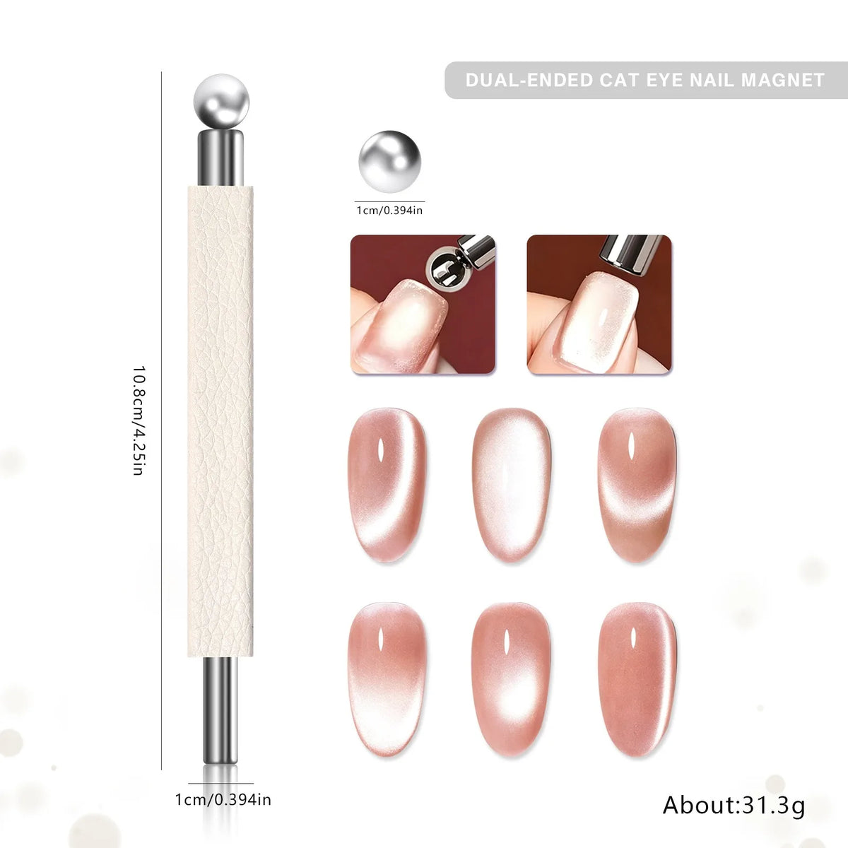 3-in-1 Dual-Ended Cat Eye Nail Magnet Stick | Salon Tool Nail Art Magnet PRIMED white