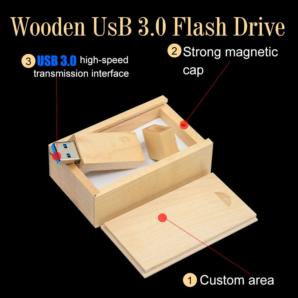 30-Pack Wooden USB 3.0 Flash Drives | Free Custom Logo 4–64GB USB Flash Drive Set PRIMED