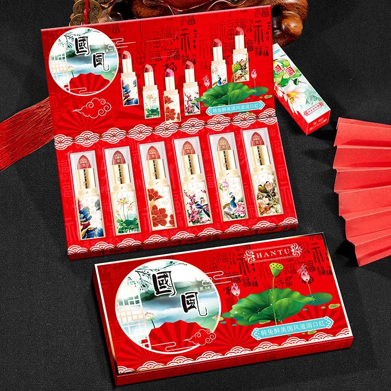 Chinese Style Lipstick Gift Set 6pcs – Moisturizing Red Lip Color Lipstick Gift Set PRIMED