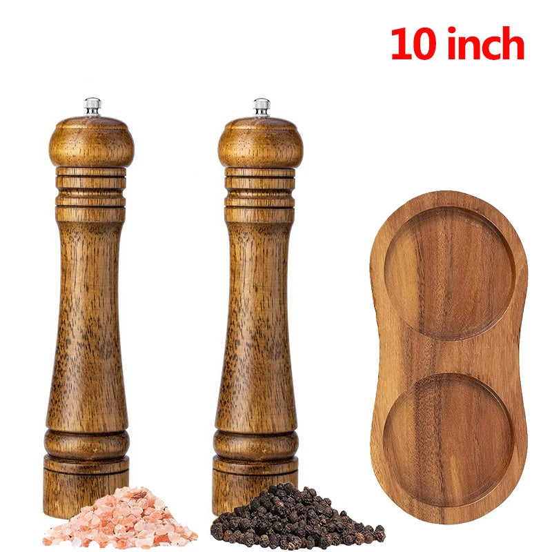 Oak Wood Salt & Pepper Grinder Set – Adjustable Ceramic Mill Salt & Pepper Mill Set PRIMED 10 inch
