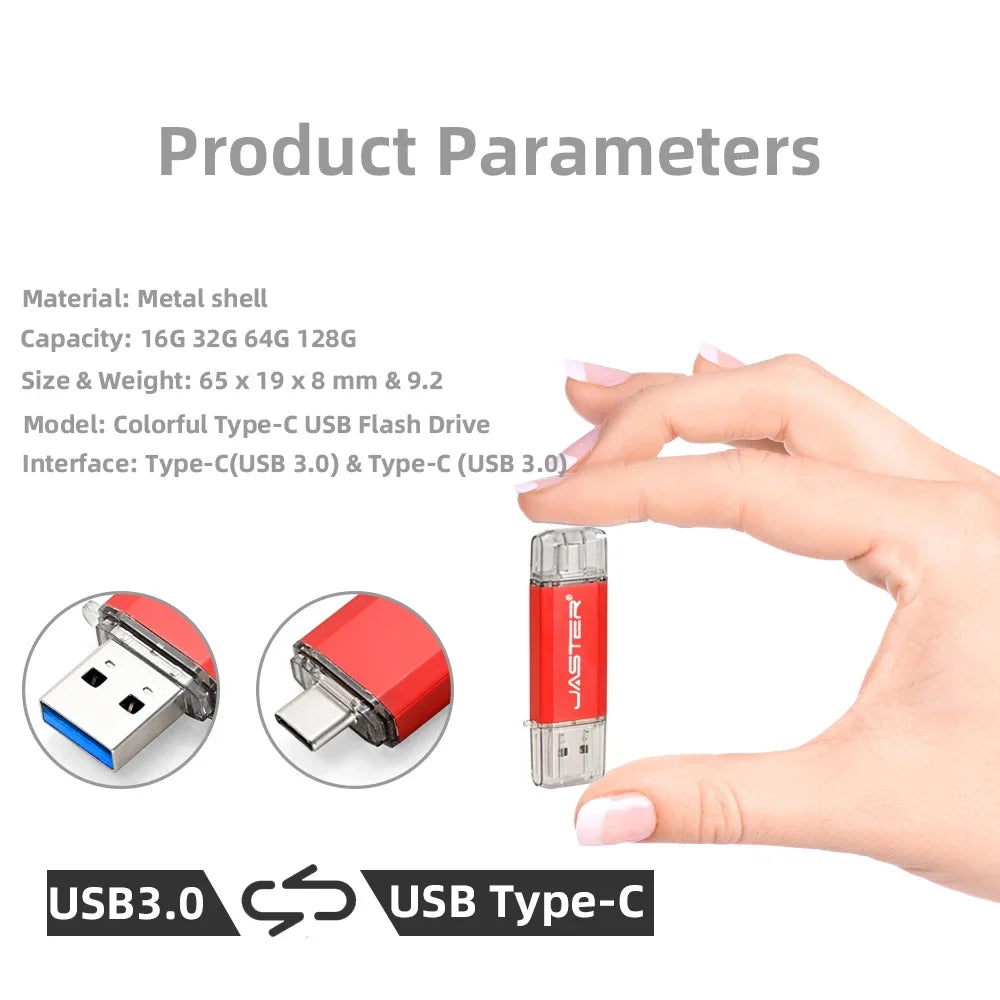 JASTER USB 3.0 Type-C Flash Drive 16GB–128GB Mini Pen Drive USB Flash Drive PRIMED