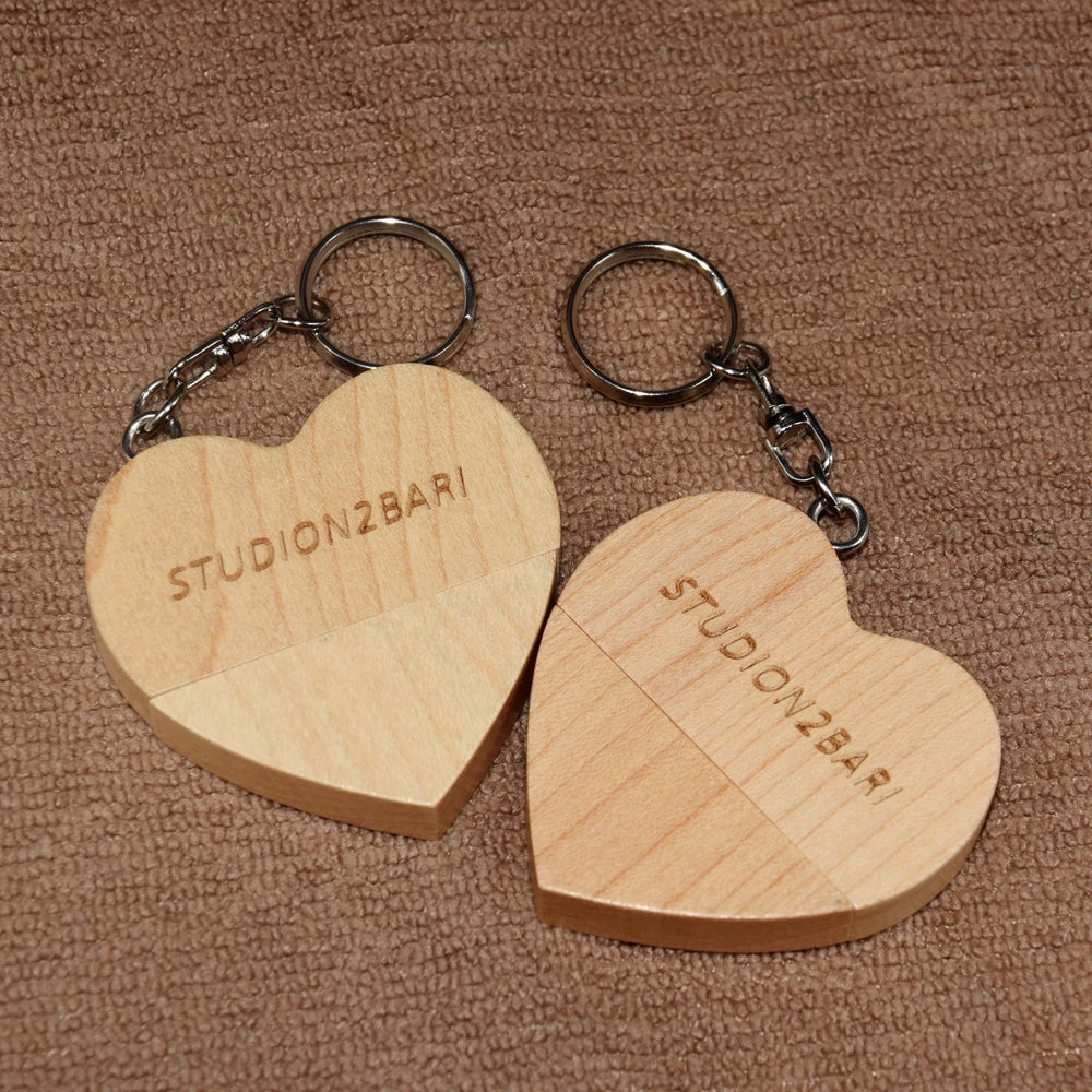 Wooden Heart USB Flash Drive | Custom Logo Wedding Gift 4–64GB USB Flash Drive PRIMED