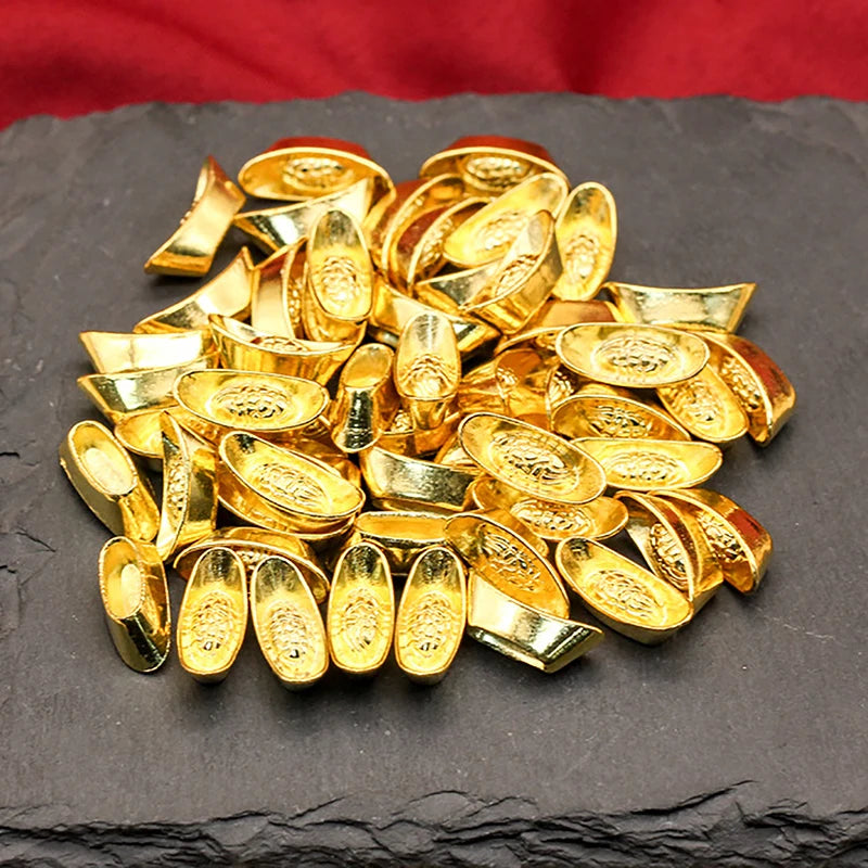 10 Pcs Gold Chinese Yuan Bao Ingot Ornaments – Lucky Décor