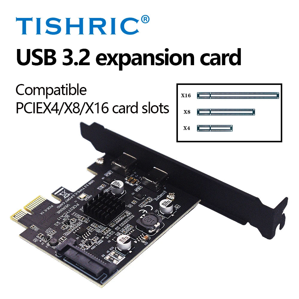 TISHRIC PCIe USB 3.2 Gen 2 Dual Type-C Expansion Card ASM3142 PCIe Expansion Card PRIMED