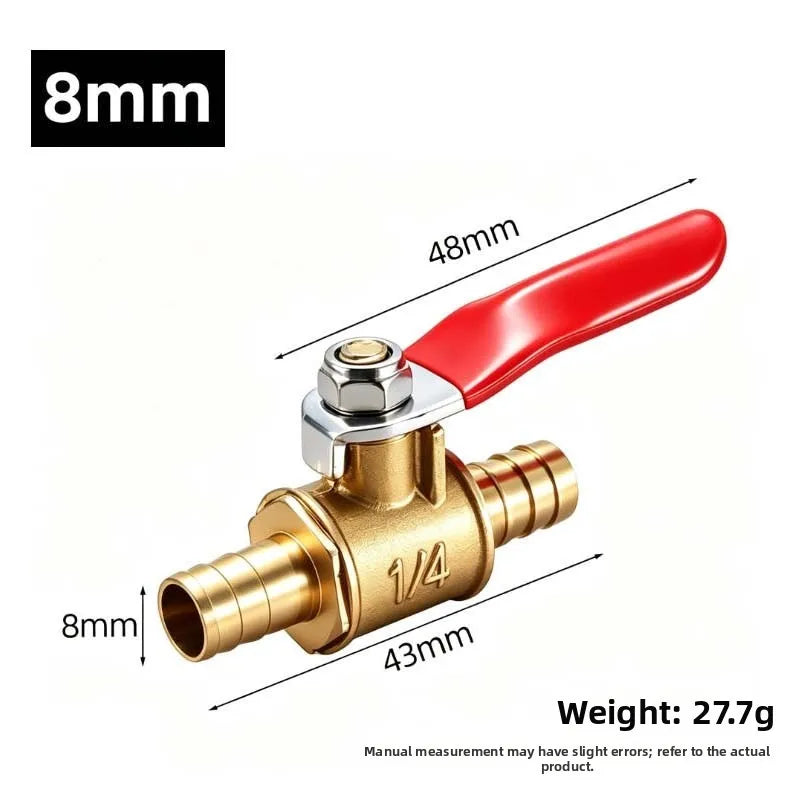 4pcs Brass Ball Valve 6–12mm Twin Barbed High-Flow Hose Brass Ball Valve PRIMED