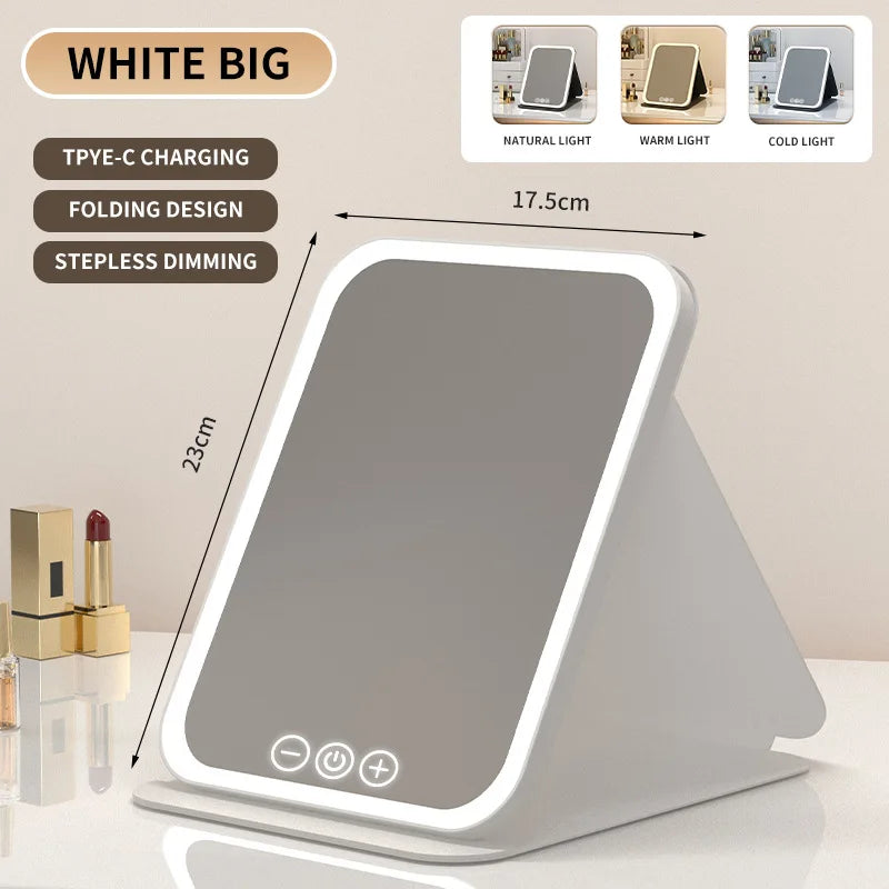 Portable LED Vanity Mirror – 3-Color Light & 360° Adjustable LED Vanity Mirror PRIMED White Big