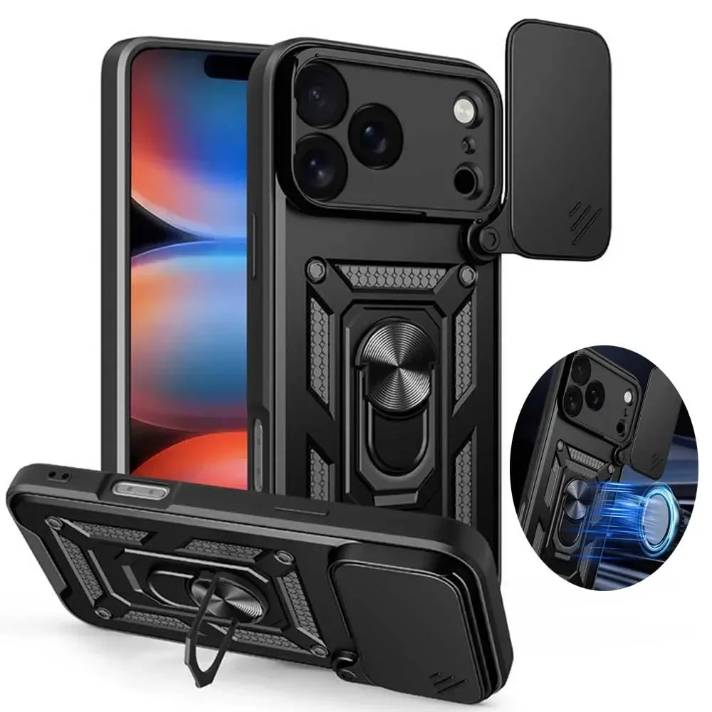 Armor iPhone Case Ring Stand Sliding Camera Cover Military Grade Phone Armor Case PRIMED