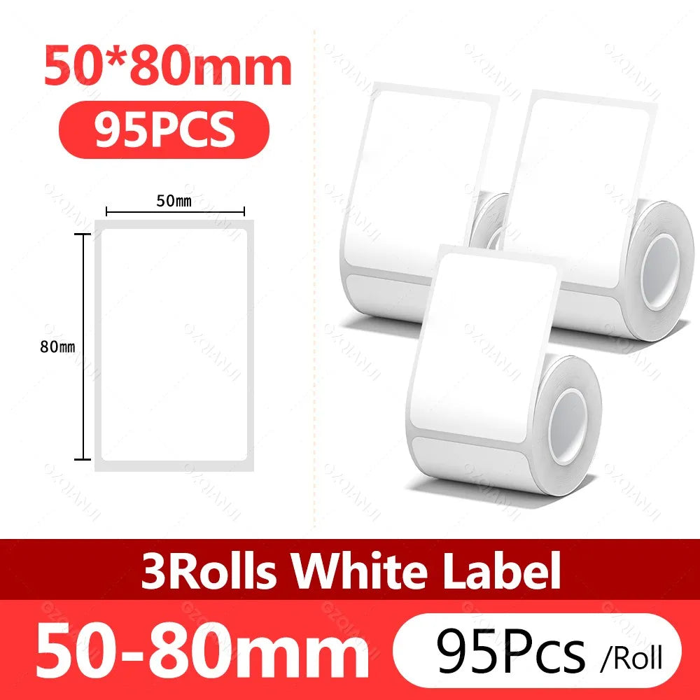 NIIMBOT Thermal White Label Rolls 3-Pack | B1 B21 B3S B31 Thermal Label Rolls PRIMED 3Rolls 50x80mm