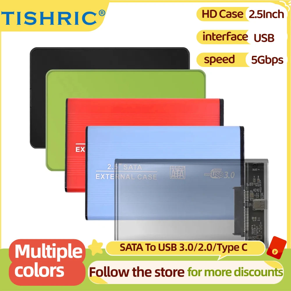 TISHRIC 2.5" SATA to USB 3.0 HDD SSD Enclosure | Type-C HDD SSD Enclosure PRIMED