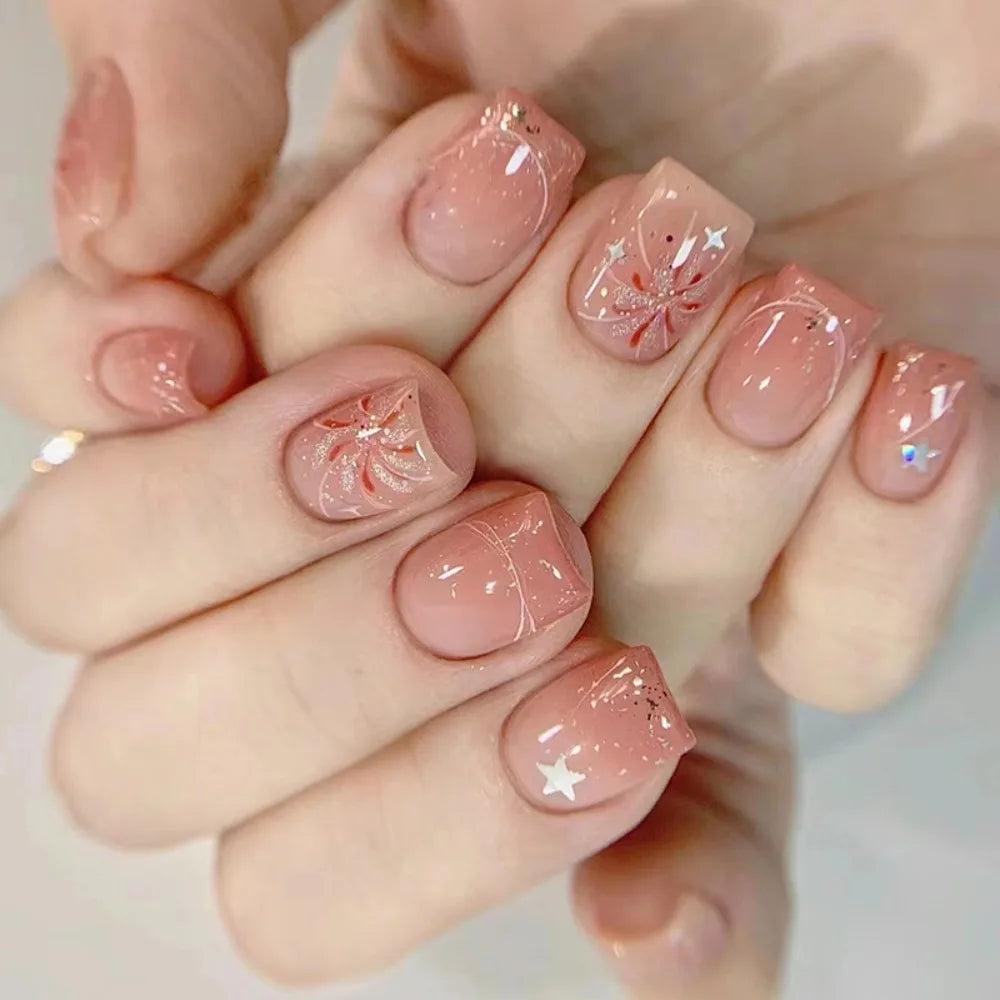 Almond & Square Press-On Nails 24pcs | DIY French Manicure