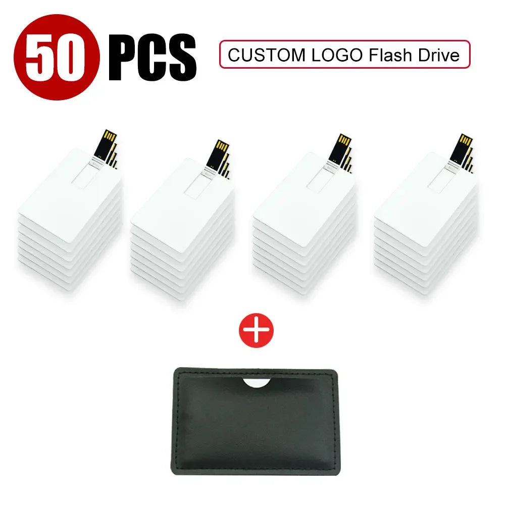 Custom Logo Credit Card USB Flash Drives 1–64GB | Bulk 10–100 USB Flash Drive PRIMED 128M 50pcs with leather